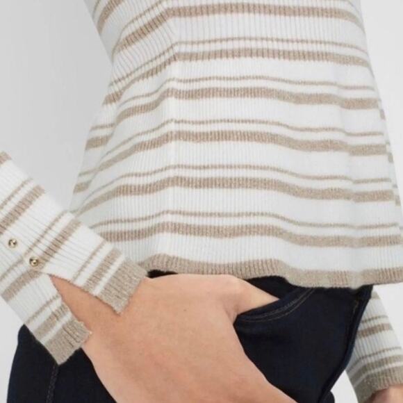 White House Black Market Cream Tan Striped Peplum Ribbed Knit Sweater Size Small - Picture 5 of 8